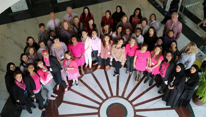 Sidra staff pose for the Think Pink campagin