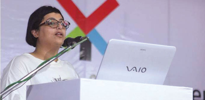 Sheikha Hoor al-Qasimi addresses the gathering in Kochi.