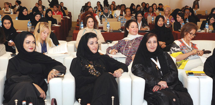 Aisha Alfardan, vice chairperson of QBWA, with other prominent members of the association on the second day of the conference.
