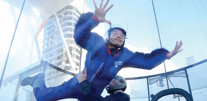 SKY DIVING: One of the most popular activities on the ship Quantum of the Seas u2014 and a first in the cruise business u2014 is simulated skydiving in a vert