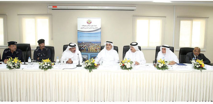 HE Jassim bin Saif bin Ahmed al-Sulaiti (third from left) during a briefing yesterday.