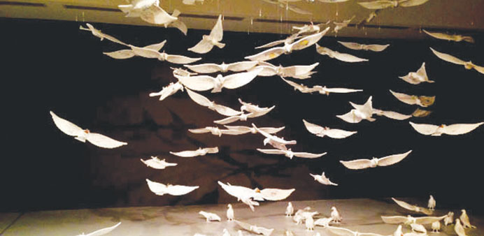 An installation titled u201cSuspended Togetheru201d at Mathaf. 