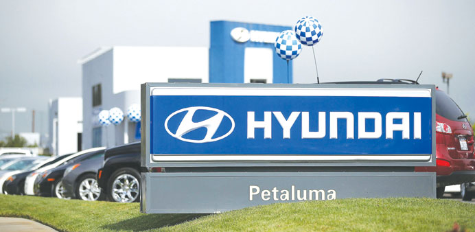 The Hyundai logo is displayed in front of Petaluma Hyundai on Wednesday in Petaluma, California. Last year Hyundai fell to 18th in a key quality surve