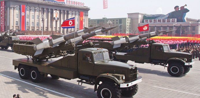 File photo shows SA-3 ground-to-air missiles being displayed during a military parade in honour of the 100th birthday of the late North Korean leader 