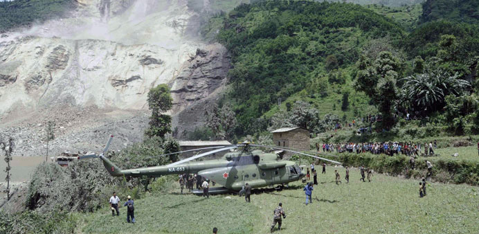 Army rescue team at landslide site in Sindhupalchwok district, some 120km from Kathmandu, yesterday. 