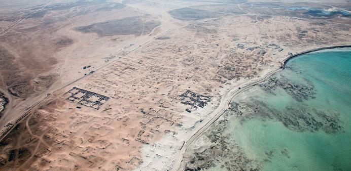 An aerial view of the remnants of the town of Al Zubarah.