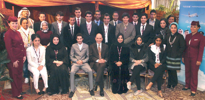 Qatar Airways chief executive officer Akbar al-Baker with Qatari students at the career fair in London.