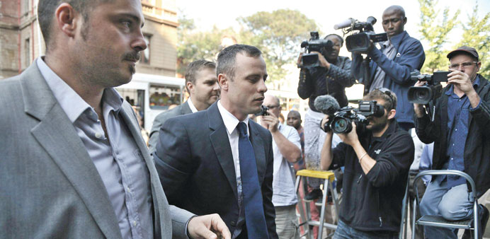 South African Paralympic athlete Oscar Pistorius arrives at court.