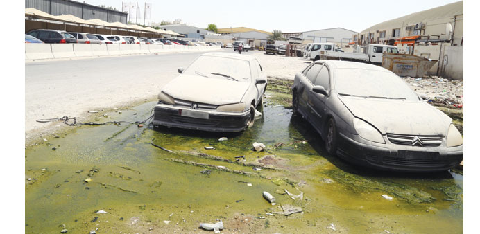Cars gather dust and rust over a murky pool of water. PICTURE: Jayan Orma