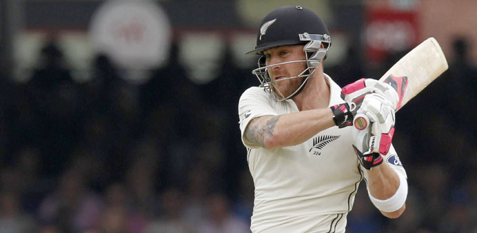 New Zealand captain Brendan McCullum pulls during day three of the first Test against England at Lordu2019s. (AFP)
