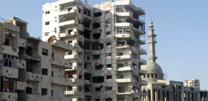 A destroyed buildings in the al-Waer neighbourhood in Homs