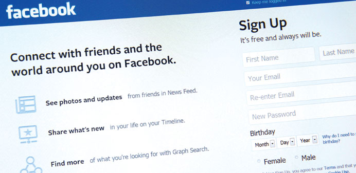 This January 30, 2014 photo  shows the splash page for the social media Internet site Facebook. 