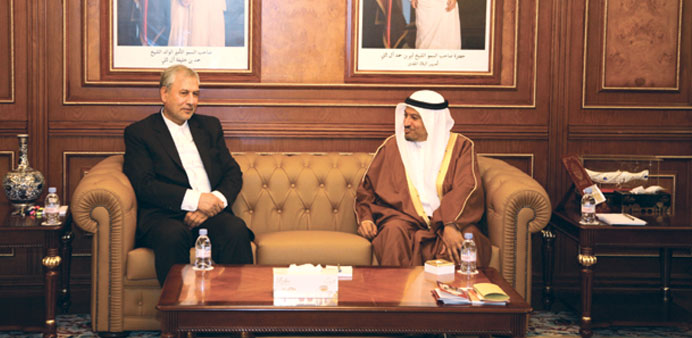 Saleh al-Khulaifi and Ali Rabiei hold talks in Doha yesterday.