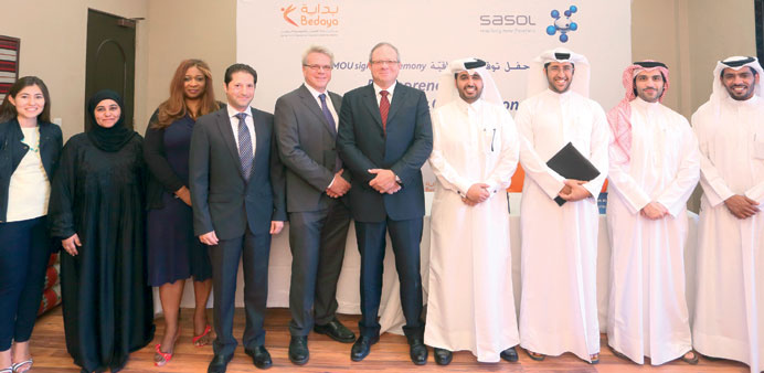 Sasol Qatar and Bedaya Centre officials at the MoU signing ceremony.