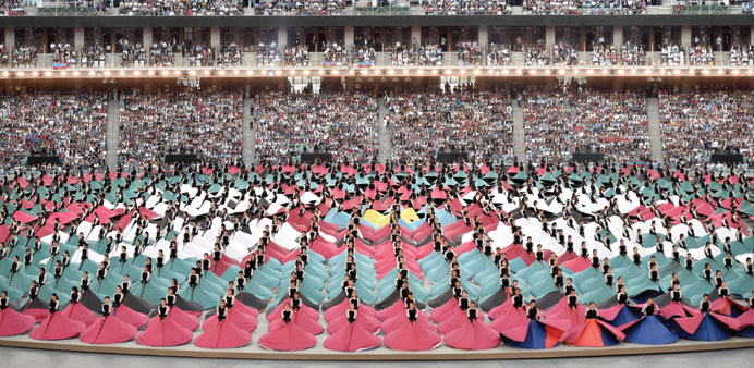 Artists perform during the opening ceremony of the 2015 European Games at the Olympic Stadium in Baku on Friday. (AFP)