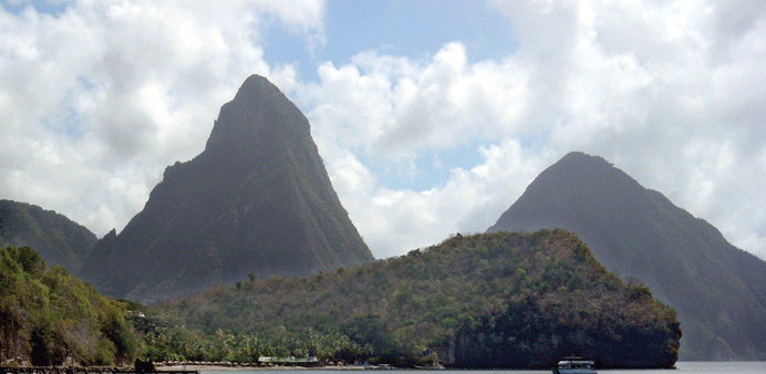 The Pitons are volcanic peaks that rise 2,618 and 2,438ft above the Atlantic Ocean. They appear on T-shirts and postcards.