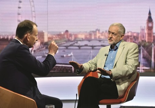 Labour Party leader Jeremy Corbyn speaks on the BBCu2019s Andrew Marr Show yesterday.