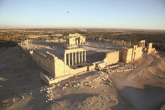 An aerial view of a part of the ancient city of Palmyra.