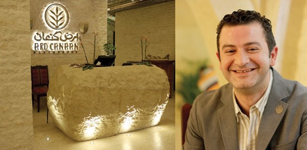 CARVED FROM STONE: This one piece of stone for the reception weighs 3.5 tons and was rolled on pipes into its place.   Photos Umer Nangiana Right: Sami Yousef, General Manager of Ard Canaan, says it is much more than just a restaurant as it represents the culture of the region.