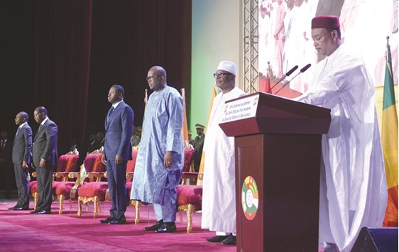 From left: Preisdents Patrice Talon of Benin, Alassane Ouattara of Ivory Coast, Roch Marc Christian Kabore of Burkina Faso, Ibrahim Boubacar Keita of Mali and Mahamadou Issoufou of Niger attending yesterday at the Palais des Congres in Niamey, the opening ceremony of the Conseil de lu2019Entente summit, a regional five-member co-operation forum set up in 1959 and currently chaired by Niger.