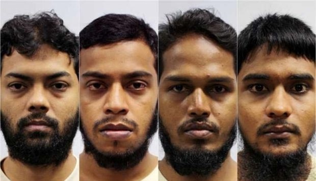 The four Bangladeshis (from left) ringleader Rahman Mizanur, Miah Rubel, Md Jabath Kysar Haje Norul Islam Sowdagar, and Sohel Hawlader Ismail Hawlader who have been sentenced for financing terrorism. Picture: The Straits Times