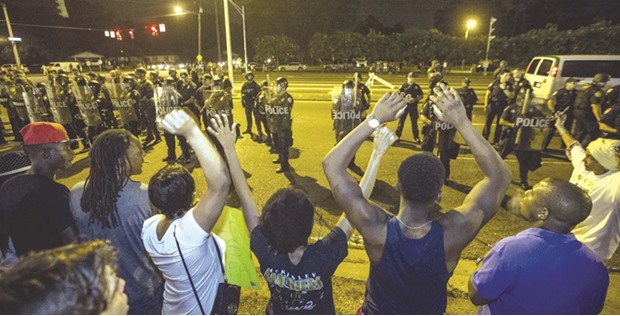 Protesters shouting u201cHands up, donu2019t shootu201d  during a rally in  Baton Rouge, Louisiana.