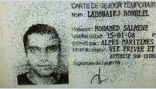 The ID card of Mohamed Lahouaiej Bouhlel recovered from the scene of attack