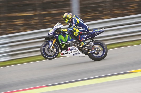 Movistar Yamaha MotoGPu2019s Italian rider Valentino Rossi rides during the second training session of the Grand Prix of Germany at the Sachsenring Circuit in Hohenstein-Ernstthal, eastern Germany yesterday. (AFP)