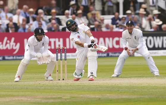 Misbah belts the England bowling at Lordu2019s on Thursday.