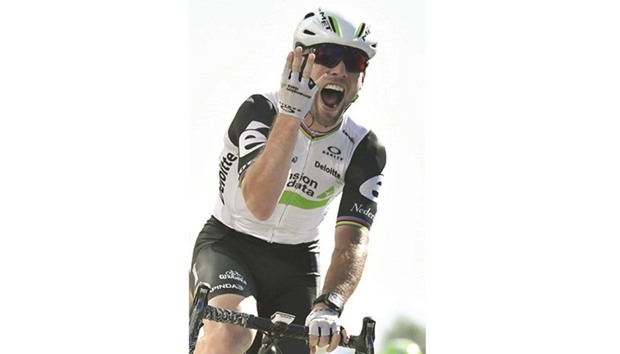 Cavendish celebrates his victory in the 14th stage of the Tour de France yesterday.