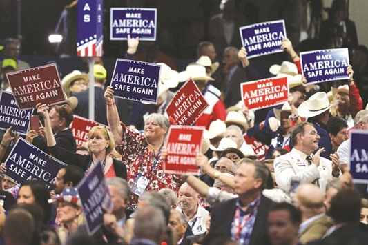 Delegates on the first day of the Republican National Convention.