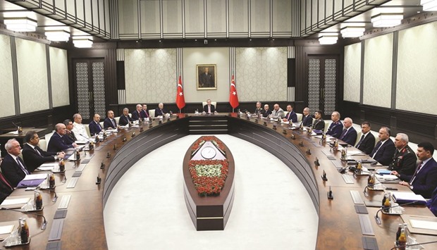 Erdogan chairing the National Security Council meeting at the presidential palace in Ankara.