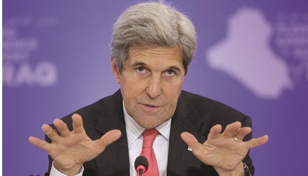 US Secretary of State John Kerry speaks during a Pledging Conference in Support of Iraq.