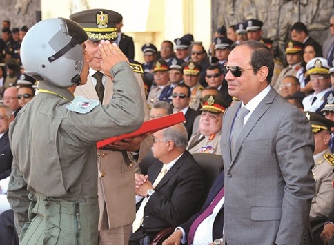 Egyptian President Abdel Fattah al-Sisi attends the graduation of 83 aviation and military science at the Air Force Academy in Cairo on Wednesday evening.