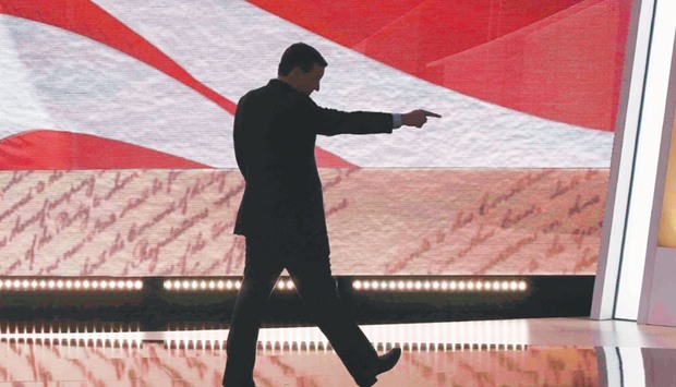 Cruz leaves the stage after speaking at the Republican National Convention in Cleveland.