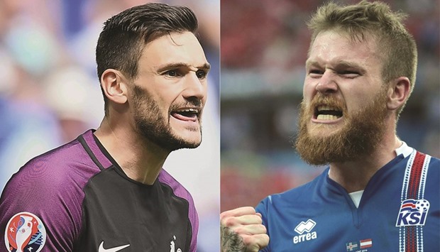 France goalkeeper and captain Hugo Lloris (left) and his Iceland counterpart Aron Gunnarsson. (AFP)