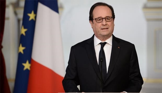 French President Francois Hollande makes a statement at the Elysee Presidential Palace in Paris on Friday, after holding a meeting with security officials during the fourth defence council since the Bastille Day attacks in Nice.