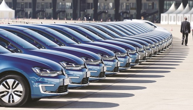 A row of Volkswagen e-Golf cars in Seoul. South Korean prosecutors have notified the ministry of the list of models, accusing VWu2019s South Korean unit of fabricating documents on emissions and noise-level tests, the ministry said.