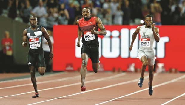 Jamaicau2019s Usain Bolt on his way to win the 200m ahead of Great Britainu2019s Adam Gemili and Panamau2019s Alonso Edwards at London Anniversary Games on Friday.