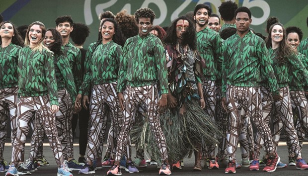Dancers rehearsal to welcome the athletes at the Olympic Village in Rio de Janeiro.