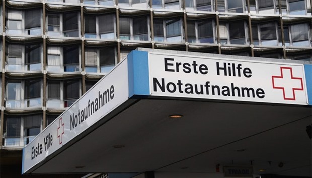 The emergency entrance of the Charite university hospital is pictured  in south-western Berlin.  AFP