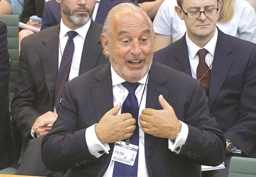 Retailer Philip Green speaks before Parliamentu2019s business select committee on the collapse of British Home Stores which he used to own, in London, Britain June 15, 2016.