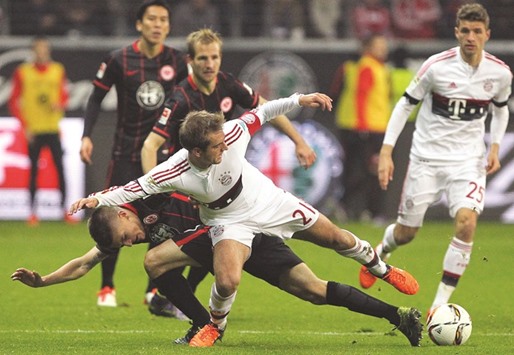 File picture of Bayern Munichu2019s defender Philipp Lahm (C).