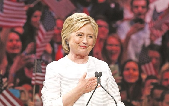 Hillary Clinton gestures during a rally in New York.