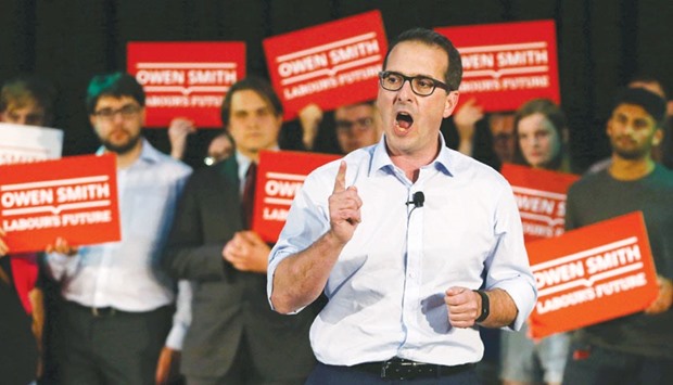Labour Party leadership candidate Owen Smith speaks at a rally in London.