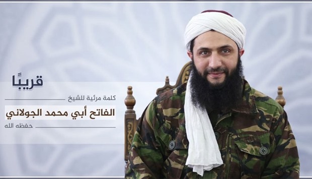 An image released on July 28, 2016 by Al-Manara al-Bayda, the official news arm of Al-Nusra Front, Al-Qaeda's Syrian affiliate, allegedly shows the group's chief Abu Mohammad al-Jolani at an undisclosed location, in the first ever picture to be released of him.