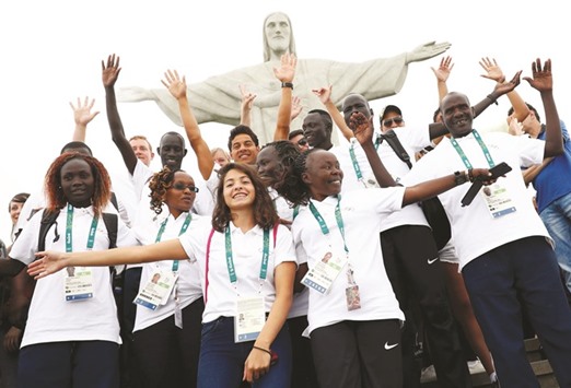 Members of the Olympic refugee team pose for a group photo in Rio. (Reuters)