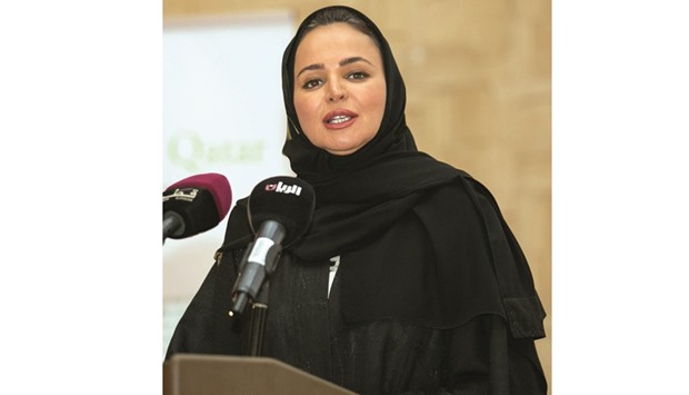 Injaz Qatar chairperson Sheikha Hanadi bint Nasser al-Thani delivers a speech during the recent launching of the u2018Injaz Ambassadorsu2019 programme.