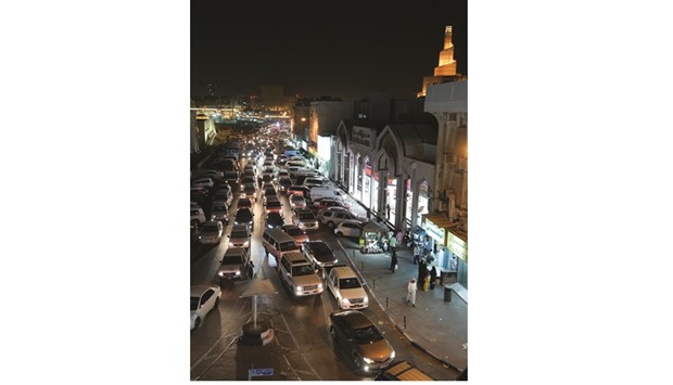 All major shopping destinations across Qatar are witnessing a heavy rush, ahead of Eid al-Fitr. A clogged road in Dohau2019s souq area. PICTURE: Noushad Thekkayil