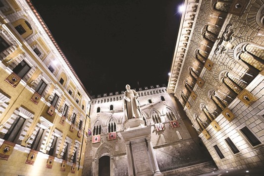 The headquarters of Monte dei Paschi is seen in Siena. Italyu2019s number-three bank took a hammering on the stock market yesterday as the European Central Bank told it to slash its large bad-debt burden.